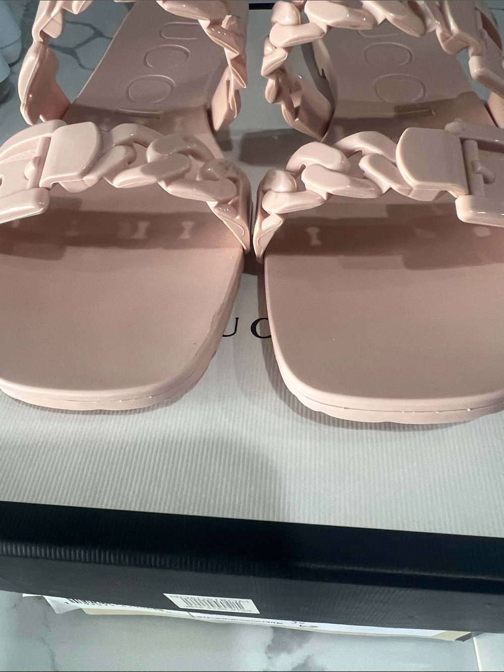Gucci Women's Blush Pink Chain-Link Double Strap Slide Sandals - Picture 6 of 11